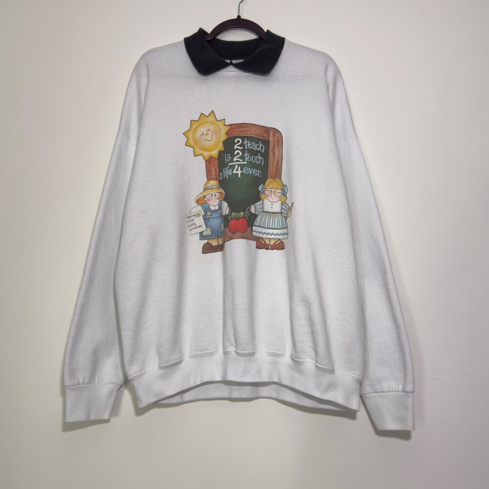 TEACHER Vintage 80s 90s Collared Crew Sweatshirt 
Size 2X XXL